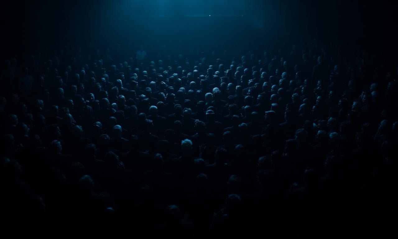Crowd of silhouettes in steel-blue tones